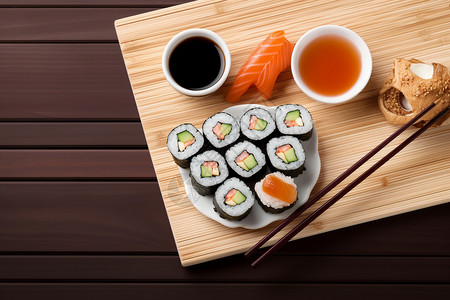 新鲜制作的寿司卷背景图片