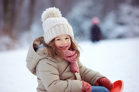冬天户外滑雪的小女孩图片