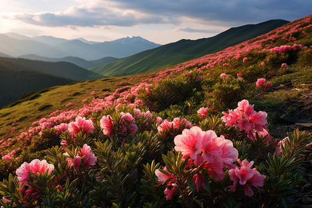 山上红色的花海图片