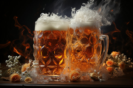 玻璃杯子中的啤酒图片