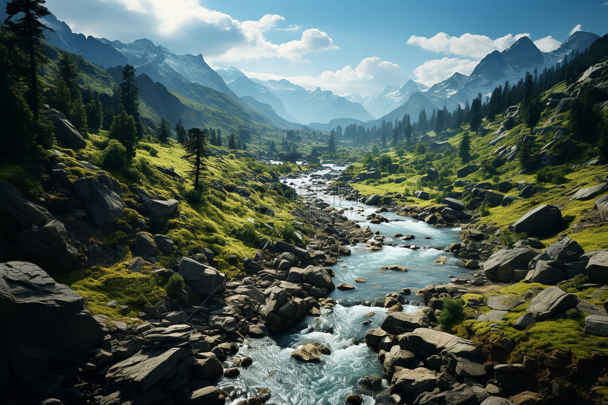 山涧中美丽的河流图片