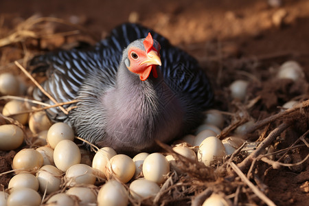 鸡舍孵化鸡蛋的母鸡图片
