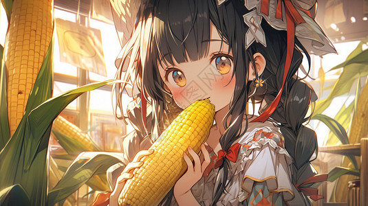 吃玉米的小女孩图片