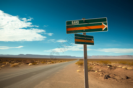 沙漠公路上的路牌高清图片