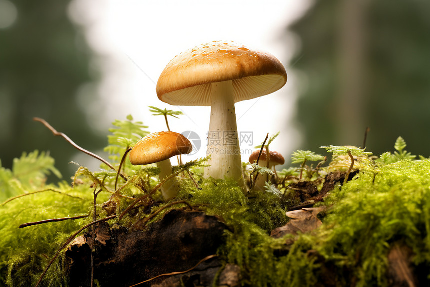 长在苔藓上的蘑菇图片