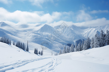 阿尔卑斯山滑雪被雪覆盖着的山脉背景