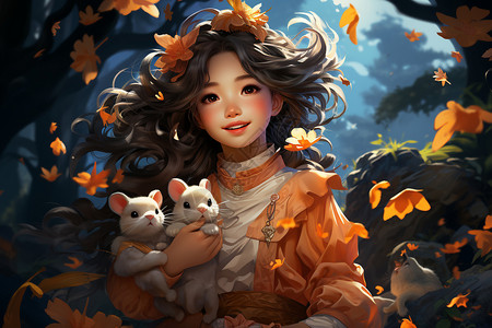 中秋节抱着兔子的女孩图片