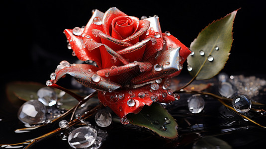 创意美感的水滴钻石玫瑰背景图片