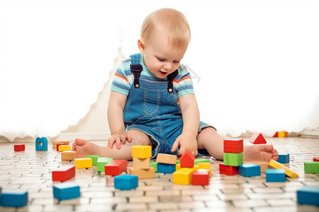 宝宝智力正在玩积木的小男孩背景