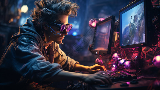 中年男性戴眼镜男性电脑黑客设计图片