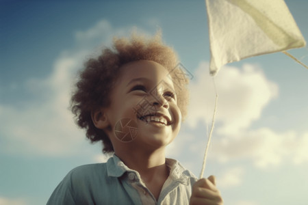 草原上放风筝的小男孩背景图片