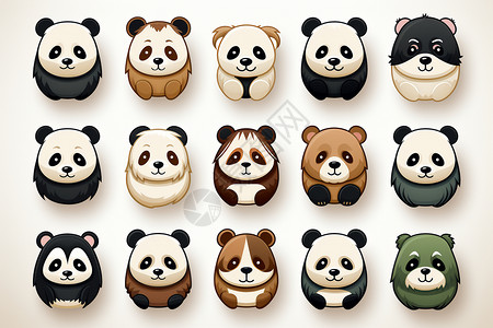 一组熊猫图标的集合背景图片
