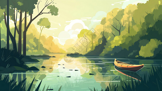 平静河上的小船插图图片
