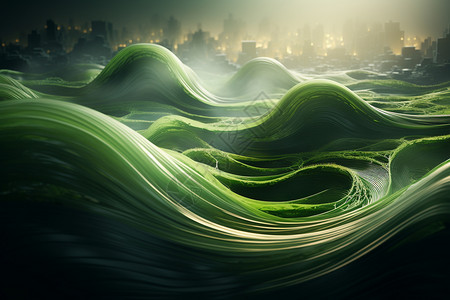 绿色波浪抽象艺术作品图片