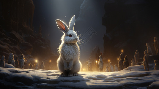 小白兔和小河兔小白兔尾巴站在后面插画