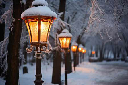 下雪路灯假日下雪的街道背景