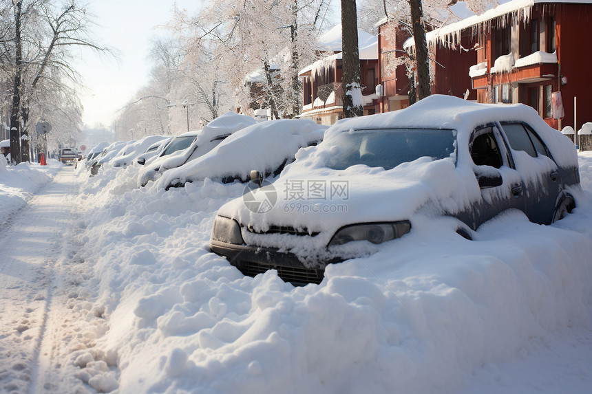 被雪覆盖的小汽车图片