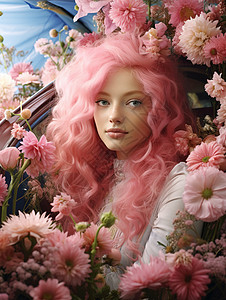粉色头发的艺术女孩图片