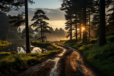 日落黄昏的乡村道路图片