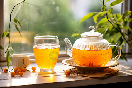 雨天饮茶图片