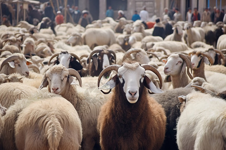 集市上的羊群图片