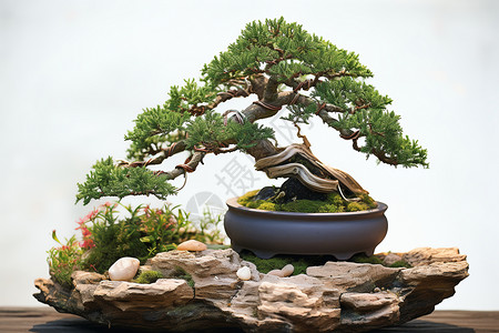 传统园艺的松树植物盆景图片