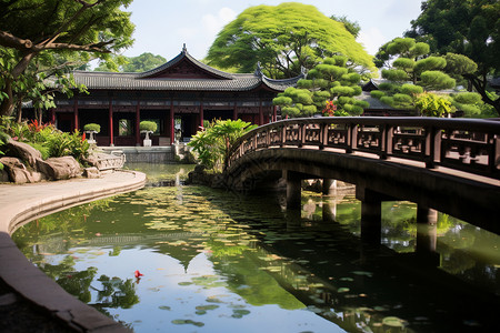 锦鲤古风素材中式古代建筑景观背景