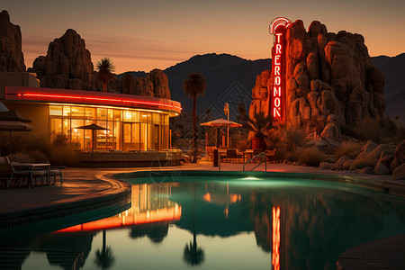 沙漠中的餐厅景观背景图片