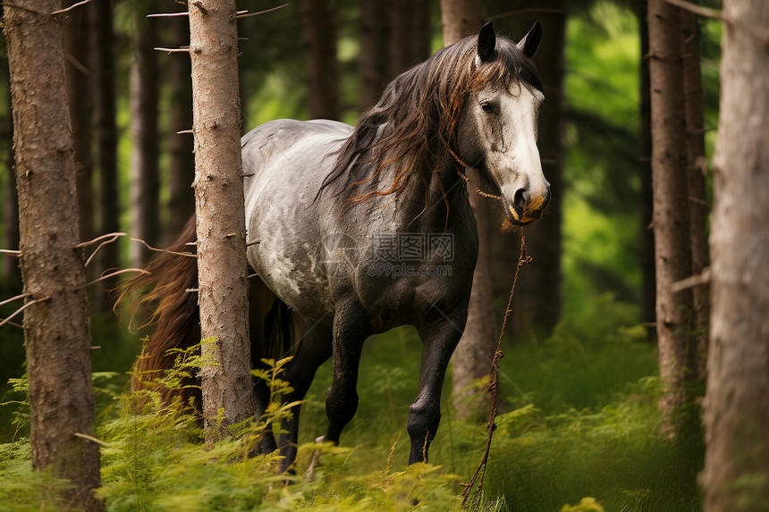 乡村森林中的马匹图片