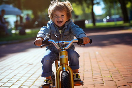 室外骑车玩耍的小朋友背景图片