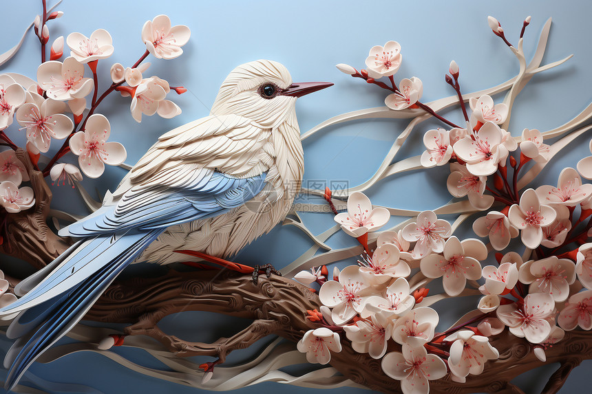 鸟类和花卉艺术的优雅图片
