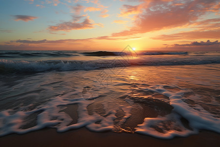 日落与大海海浪图片