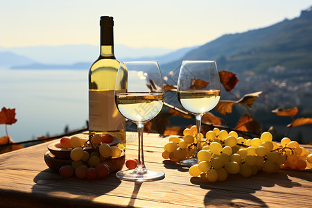 秋天葡萄美味的葡萄酒背景