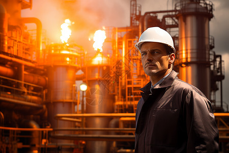 安全帽的石油厂工人背景图片