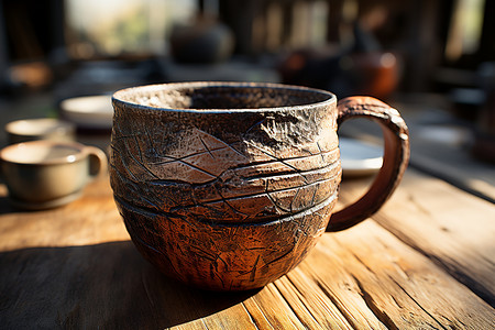 水杯茶杯杯子木质材质的水杯背景