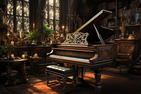 创意美感的钢琴室场景图片