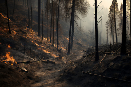 森林灾害发生自然灾害的树林背景