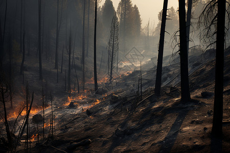 森林灾害被烧毁的森林背景