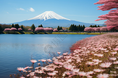 日本富士山旅行川口湖高清图片