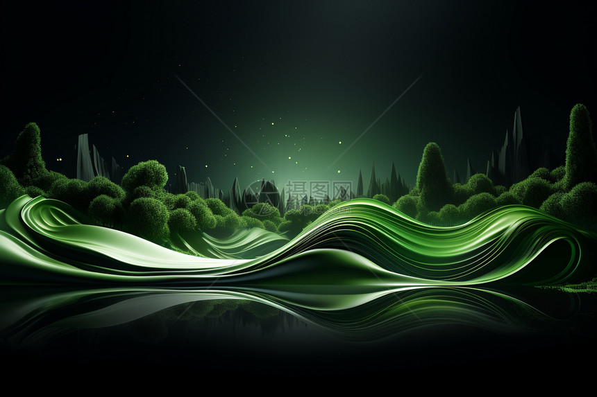 立体绿色的波浪和景观图片