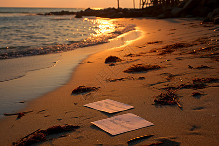 沙滩上的手写文字背景图片