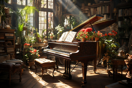 创意美感的钢琴室场景图片