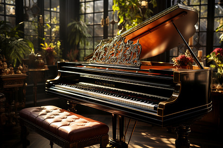 唯美意境的钢琴室场景背景图片