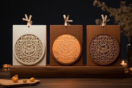 包装木箱精美雕花月饼包装设计图片