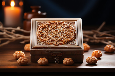 木箱包装大气中式雕花月饼礼盒设计图片
