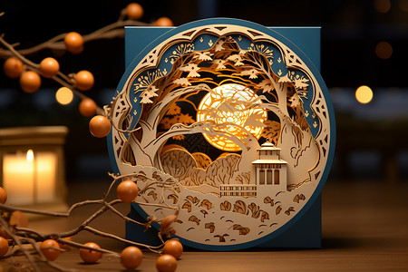 中秋节月饼装饰精美纸雕系列月饼设计图片