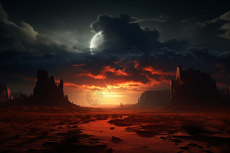 神秘黑暗的沙漠景观背景图片