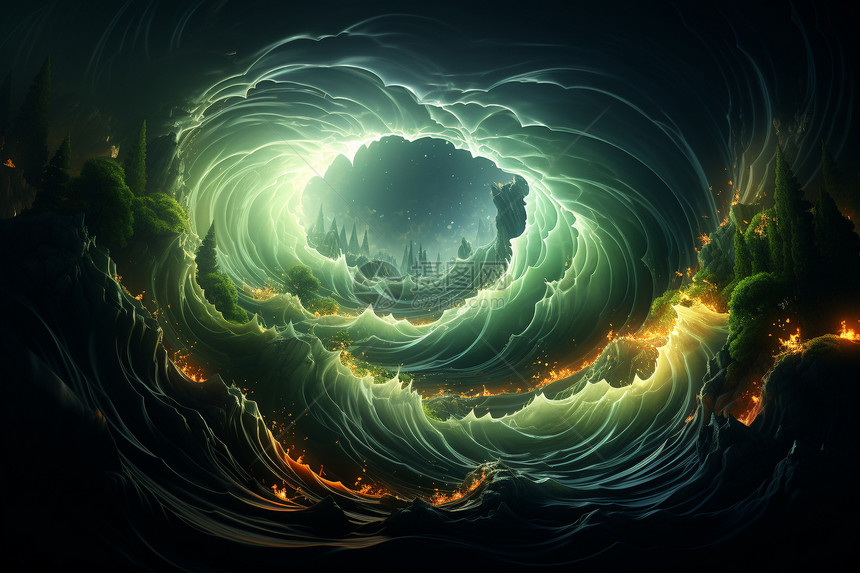 超现实的绿色波浪背景图片