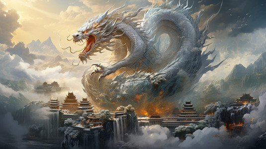 中国古代传说中白龙背景图片