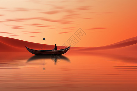 沙漠之湖寂静的橙色禅意背景插画